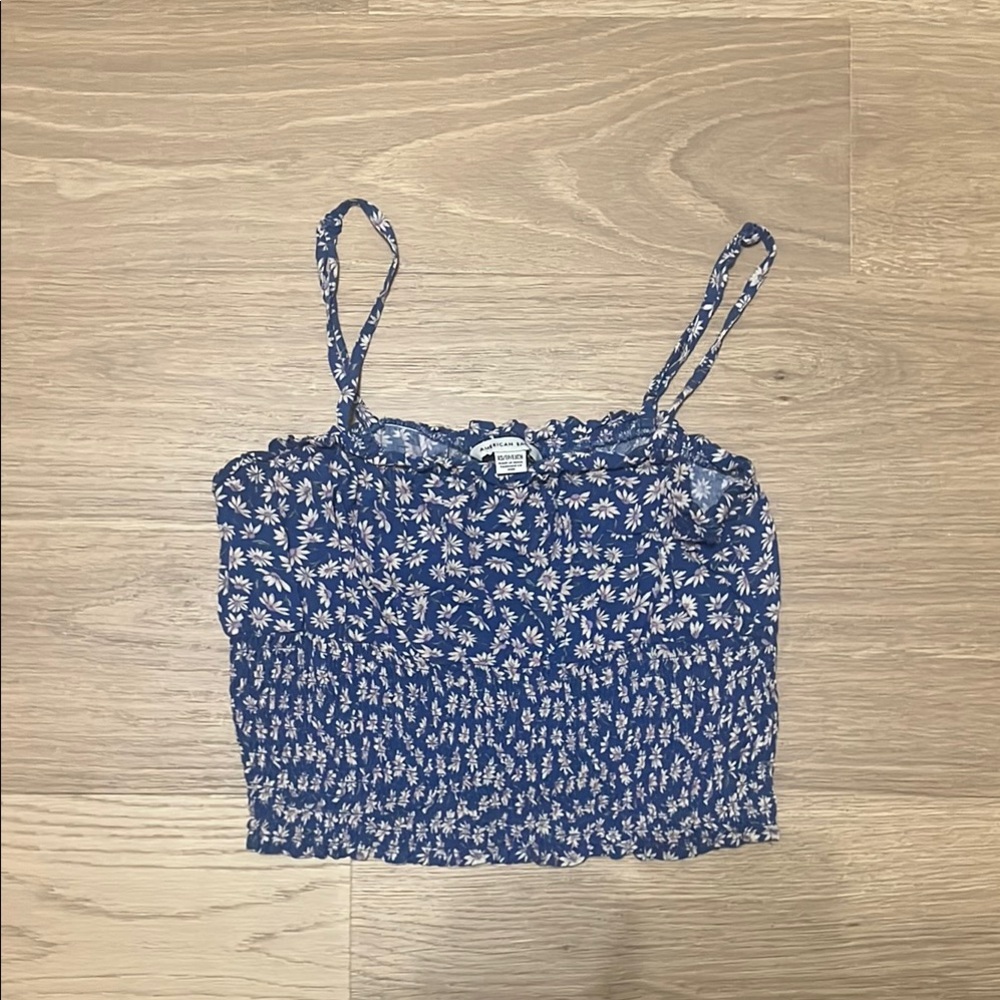 American Eagle Outfitters Blue Smocked Crop Camisole